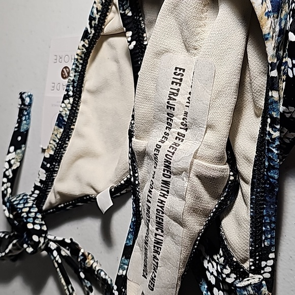 Shade & Shore Low Coverage Ruched Cheeky String Ties NWT Black/Wht/ Blue Snake - Picture 10 of 16